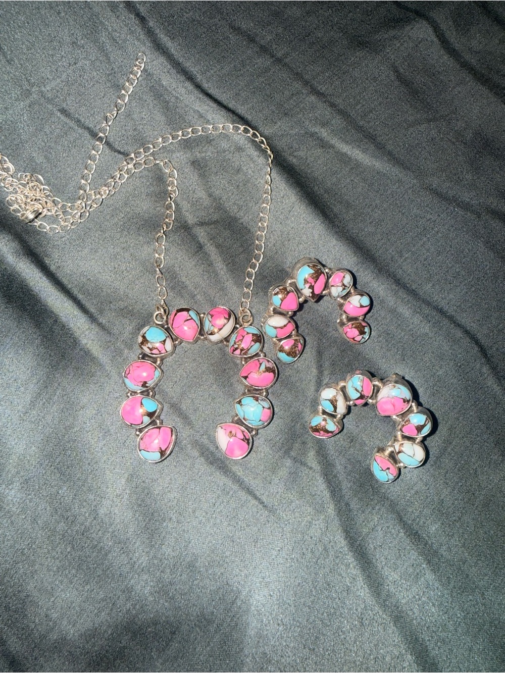 925 sterling silver cotton candy turquoise necklace and earrings
